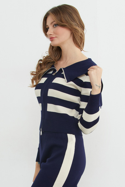 Fulla Moda Striped Zippered 2-Piece Knitwear Set