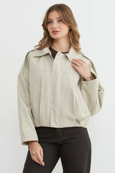 Fulla Moda Basic Shoulder Detailed Oversized Bomber Trench Coat