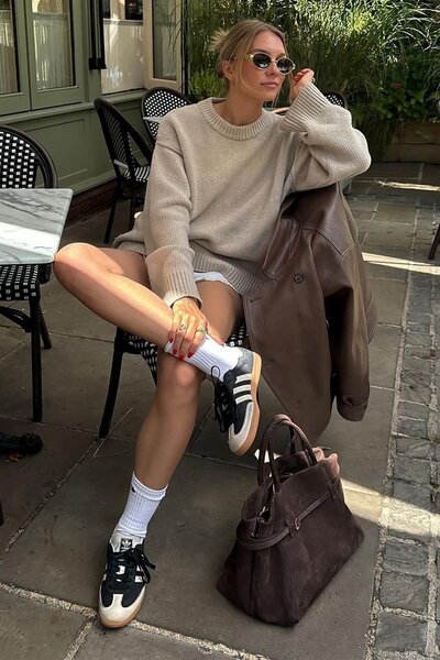 SHILSEE BEUTİQUE Women's Beige Circular Neck Relaxed Knit Sweater