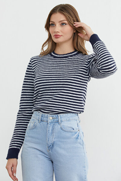 Fulla Moda Striped Bearded Sweater