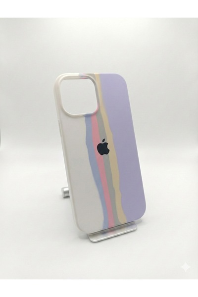 SELVİ İPhone 13 Pro Max Uyumlu Uyumlu Rainbow Renkli Şeritli Lansman Silikon Darbe Emici Telefon Kılıfı