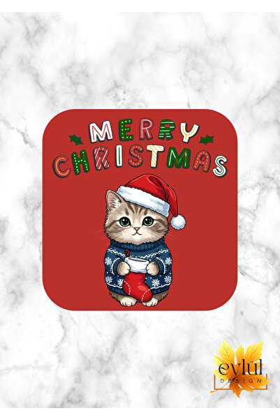 Eylül Design New Year's Themed Merry Christmas Fun Special Design Printed Mdf Square Coaster New Year's Gift