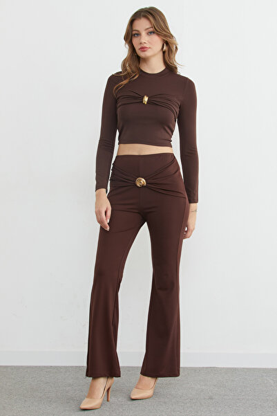 Fulla Moda Παντελόνι Diver Fabric Flare με αξεσουάρ ζώνης