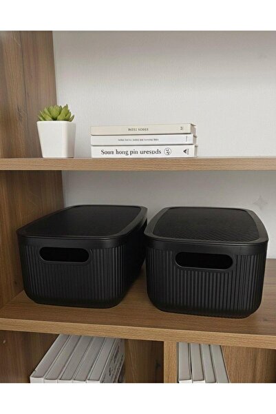 Okyanus Home Linea Smart Box Black 2.4 Lt Multi-Purpose Storage Box with 2 Lids