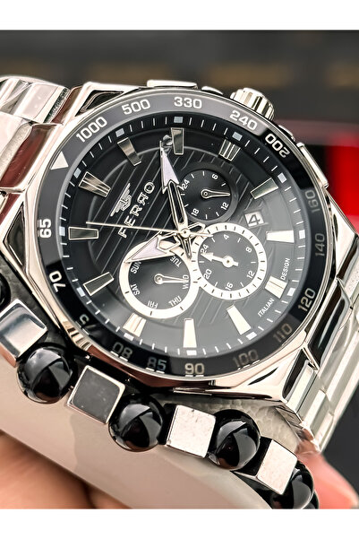 FERRO With Calendar, Men's Wristwatch, Silver Steel Band, Black Dial, Functions Active, with Bracelet Gift
