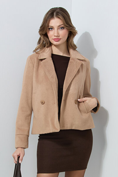 Fulla Moda Μαλακό καστελάκι με διπλό πέτο γιακά με τσέπες