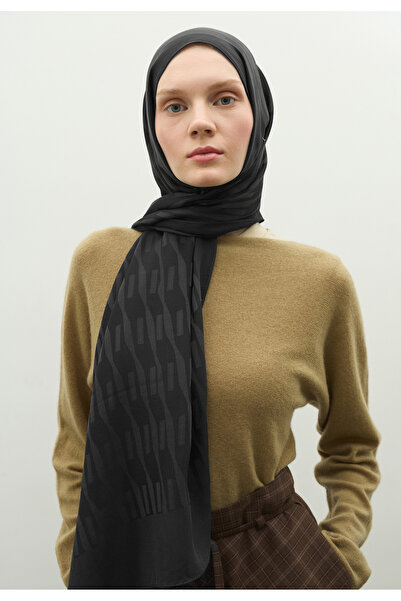 Freshscarfs Nara Cotton Flower Jacquard Shawl Anthracite