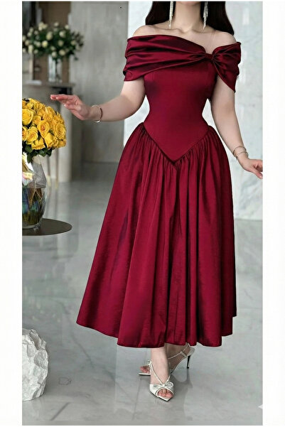 Haifa Fashion Burgundy Chanton evening dress