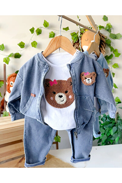 hümabebe Pink Bow Teddy Bear Embroidered Zipper Cardigan Transitional 3-Piece Suit