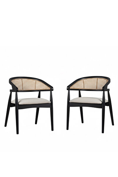 Woodenbend Florida Siyah Ahsap Natural Hazeranlı Sandalye ( 2 Adet )