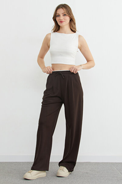 Fulla Moda Παντελόνι Modal με πλισέ με λεπτομέρεια στη μέση