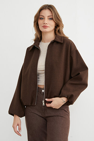 Fulla Moda Polo Neck Cashmere Bomber Jacket with Zipper Pockets