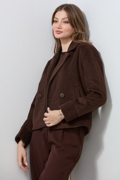Fulla Moda Double-Breasted Collar Soft Textured Cashmere Coat with Pockets