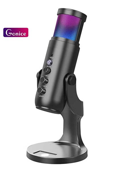 Gonice Gaming USB Condenser Podcast Microphone with RGB Lighting, Tap-to-Mute, Cardioid