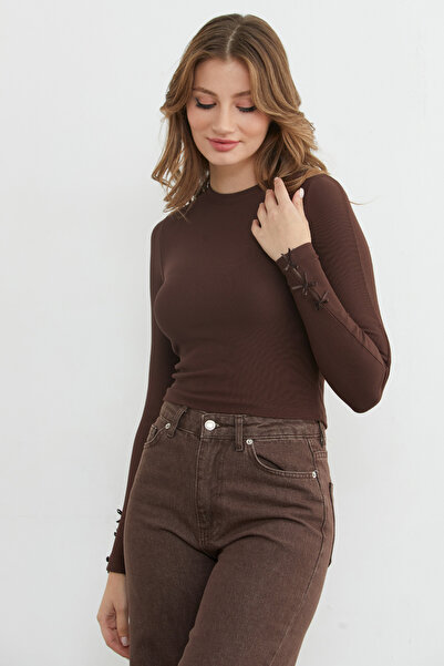 Fulla Moda κοτλέ Μπλούζα με λεπτομέρεια φιόγκου στα μανίκια