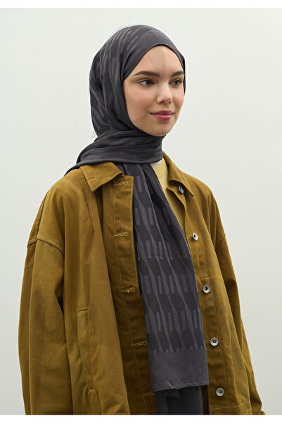 Freshscarfs Nara Cotton Flower Jacquard Shawl Smoked