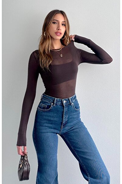 TALT'S Kayık Yaka Modal Ultra Hafif Transparan Body Kahverengi