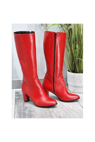 OEM Women's red leather boots Ioana