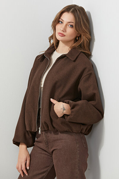 Fulla Moda Polo Neck Cashmere Bomber Jacket with Zipper Pockets