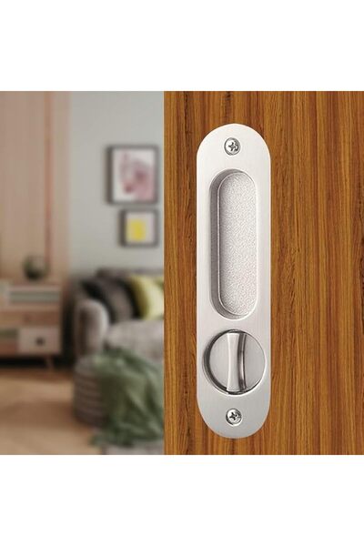 NALACAL قفل باب منزلق بمقبض مخفي غير مرئي وقفل جيب مع مفتاح، فضي