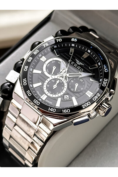 FERRO With Calendar, Men's Wristwatch, Silver Steel Band, Black Dial, Functions Active, with Bracelet Gift
