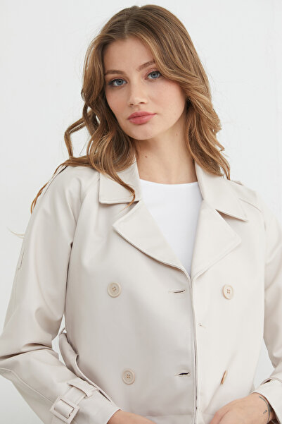 Fulla Moda διπλό πέτο Παλτό από συνθετικό δέρμα με ζώνη στο λαιμό