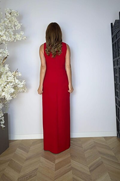 gesmoda G1134 Collar Detailed Design Evening Dress Red