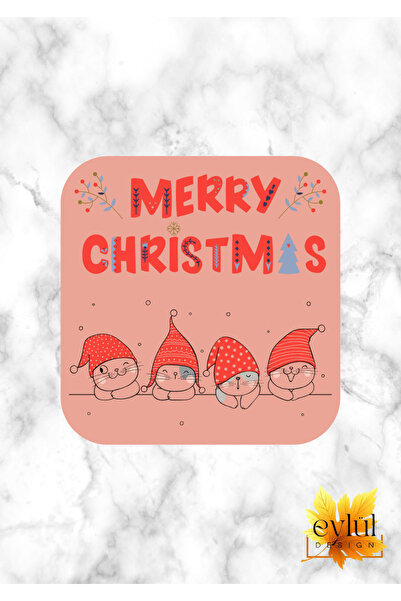 Eylül Design New Year's Themed Merry Christmas Fun Special Design Printed Mdf Square Coaster New Year's Gift