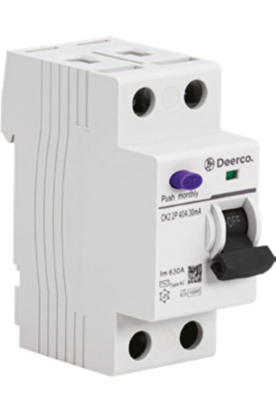 DEERCO 2 Kutuplu Elektronik Kaçak Akım Koruma Rölesi 40 Amper 30 mA (Hafif Hizmet)