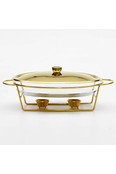 NKX طبق تسخين بيضاوي زجاجي ذهبي سعة 3 لتر مع إطار من الفولاذ المقاوم للصدأ وم...