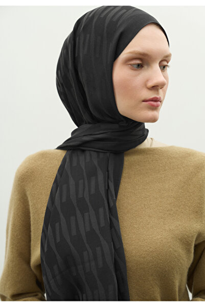 Freshscarfs Nara Cotton Flower Jacquard Shawl Anthracite