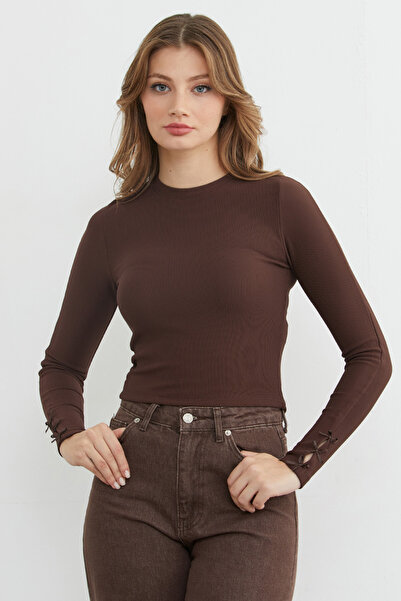 Fulla Moda κοτλέ Μπλούζα με λεπτομέρεια φιόγκου στα μανίκια