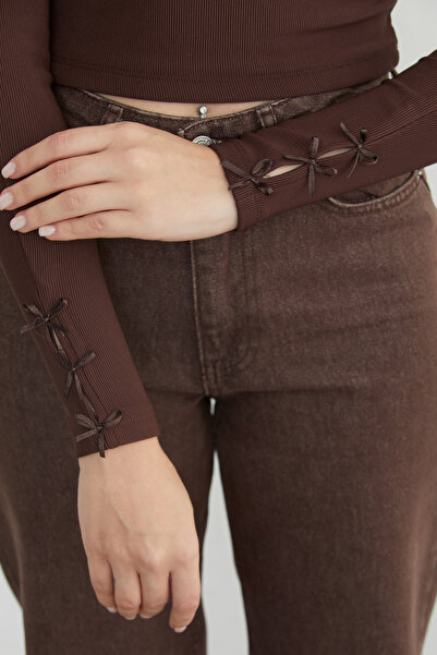 Fulla Moda κοτλέ Μπλούζα με λεπτομέρεια φιόγκου στα μανίκια