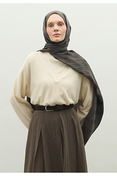 Freshscarfs Nara Cotton Flower Jacquard Shawl Dark Gray