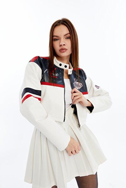 CHOS7N Жіноча куртка Racing з принтом і стрічками, синя