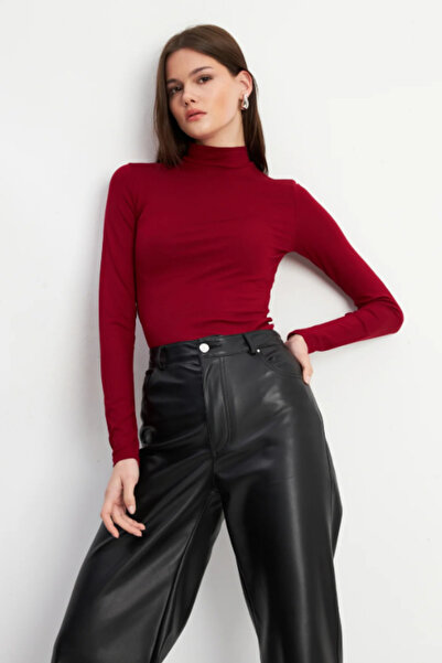 Bipantolon Women's Gray Red Burgundy Khaki 4-Piece Half Turtleneck Basic Bodysuit