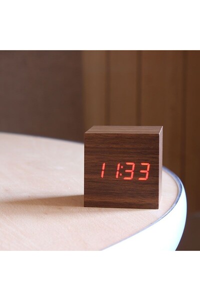 PROCART LED digital clock, date, temperature, alarm, sound sensor, wood texture