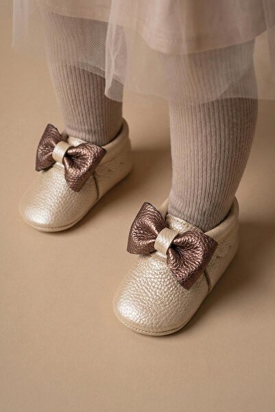 Cigit Leather Baby Shoes Size 17-21 Ecru-Rose