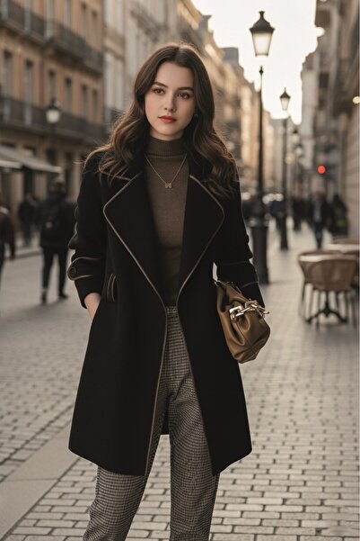 Mothermood Kaşe Kadın Şık Yaka Kaban ve Kemer