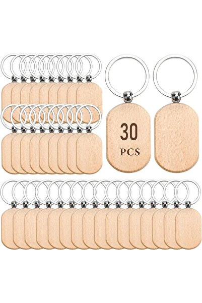 KASTWAVE 30 Pieces Wood Keychain Blanks DIY Wooden Key Tags