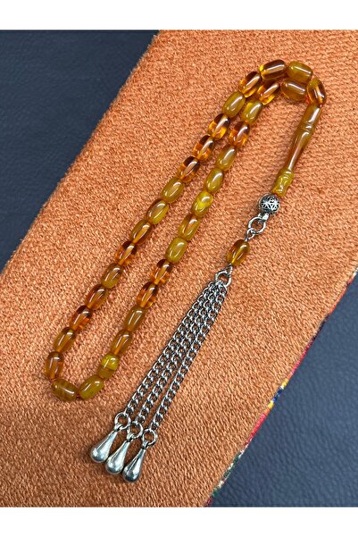 sitre İznik Model Ateş Kehribar Tesbih Gümüş Kaplama Püskül