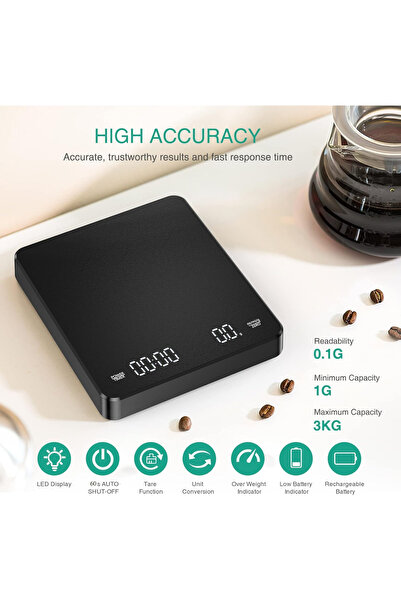 CIMIA Coffee Scale with Timer,3kg/0.1gHigh Precision Food Scale,Kitchen Scale Pour Over V60 Drip Coffee