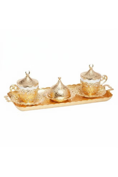 ACAR Luxury 2-Person Turkish Coffee Set in Elegant Ottoman Style – Magical Gold Finish – Made in Turkey