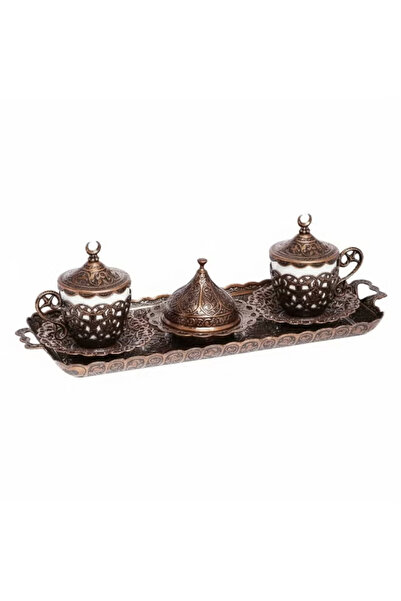 ACAR Luxury 2-Person Turkish Coffee Set in Ottoman Style – Magical Red Bronze Finish – Made in Turkey