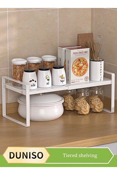 DUNISO Expandable Countertop Organizer Shelf - 25-45cm, Multifunctional, White