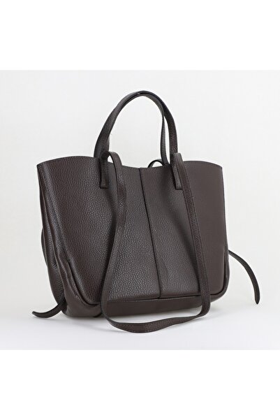 Laura Biaggi Geantă damă mini shopper piele naturală cafeniu