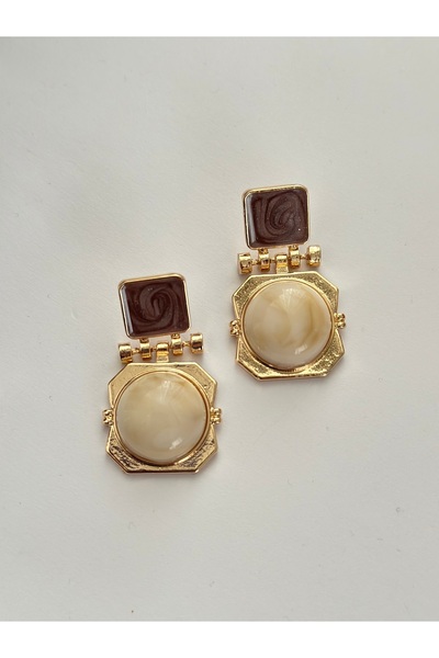 mibrillo Brand Equivalent Two Color Agate Stone Earrings