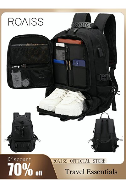 ROAISS Unisex 60L Waterproof Hiking Backpack Large Capacity Expandable Luggage Bag with Independent Shoes C