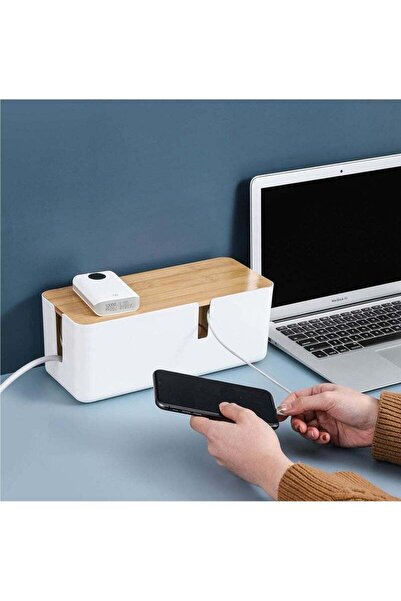 Arabest صندوق إدارة الكابلات الصغير مع غطاء من الخيزران لتمديد سلك الطاقة