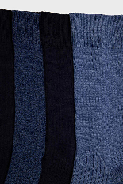 DeFacto G6519Axnv2 Navy Blue Men's 5-Piece Cotton Long Socks